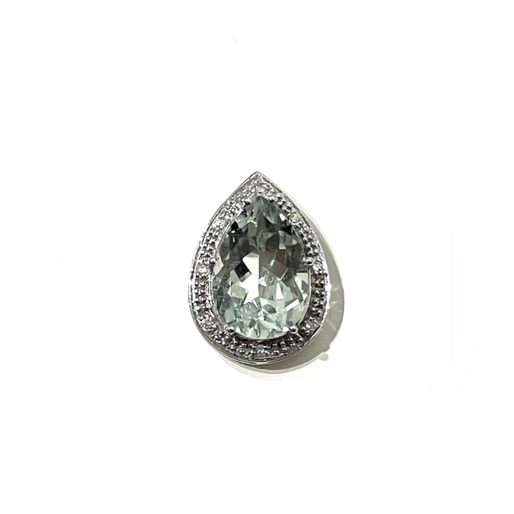 10K White Gild Green Amethyst Pear Pendant